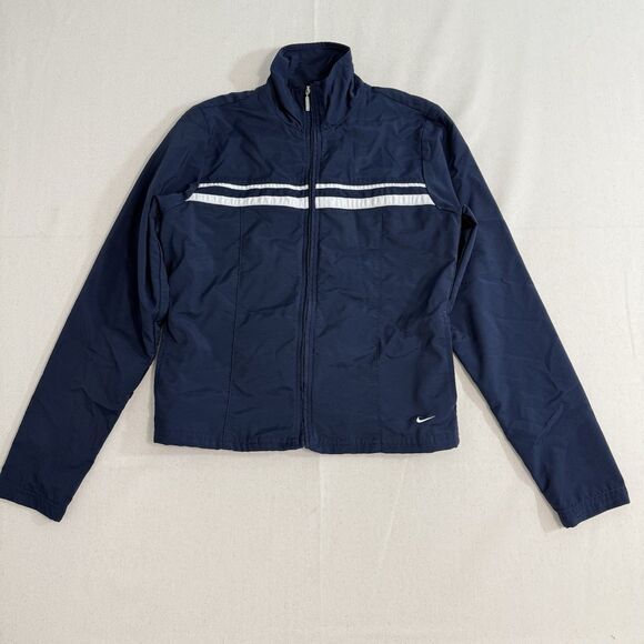 Nike Jacket Womens Small Windbreaker Blue Full Zip Swoosh Logo Athletic Track - Picture 1 of 10